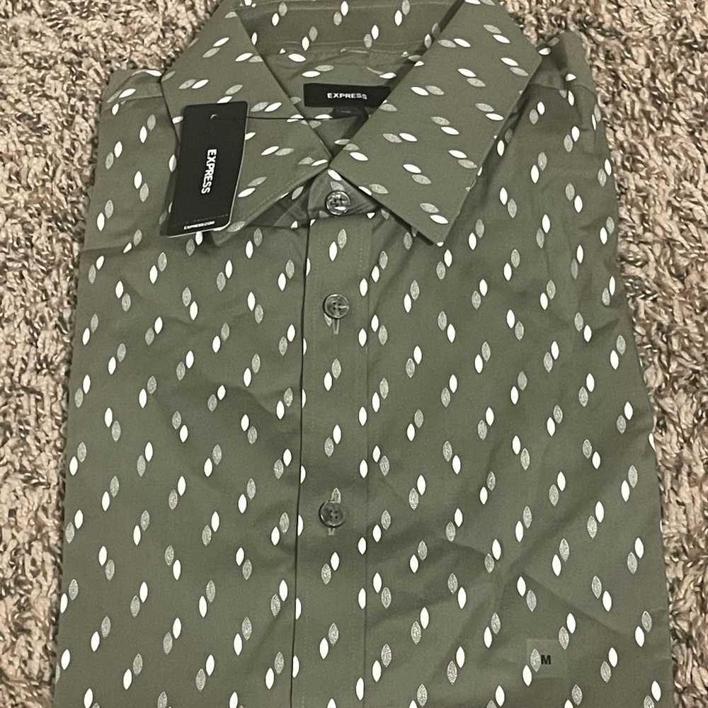 Express Men's Olive Patterned Shirt